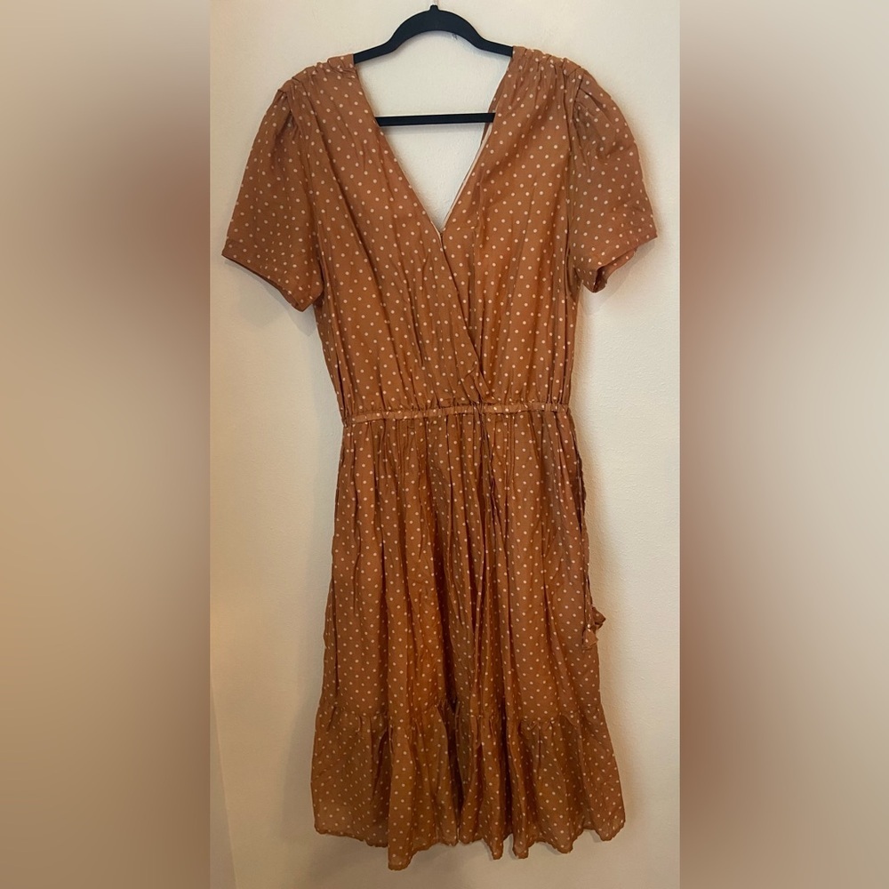 Trovata Birds of Paradis Polka Dot Cotton Silk Midi Dress Size L